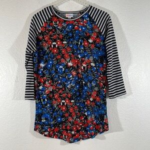 LULAROE Randy Floral Tee With Striped Sleeves Size Medium